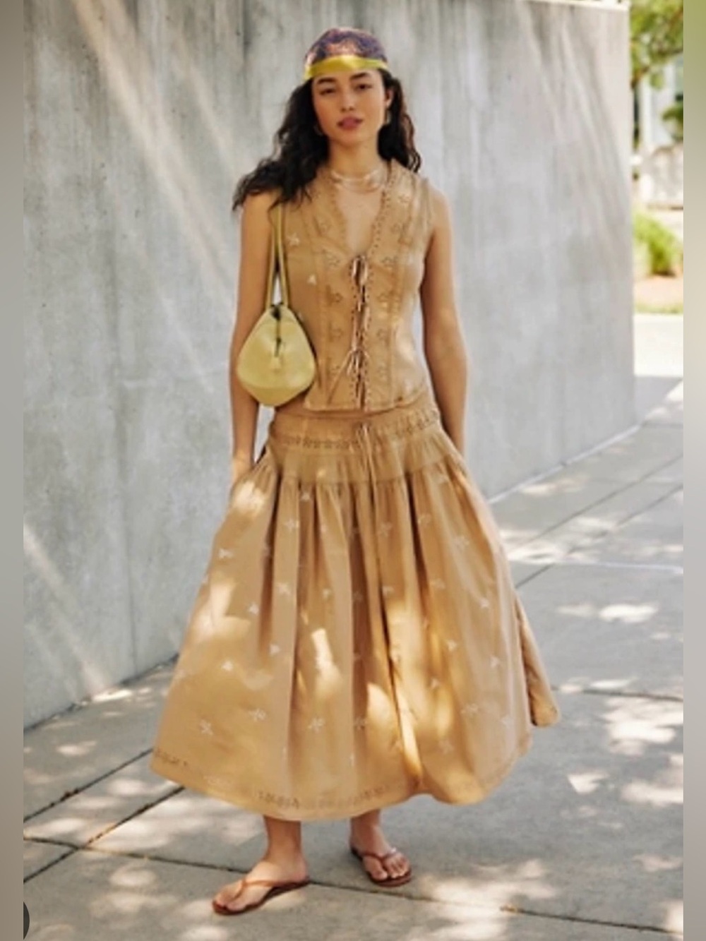 Free People Gesibelle Embroidered Set NWOT XL Tan / White